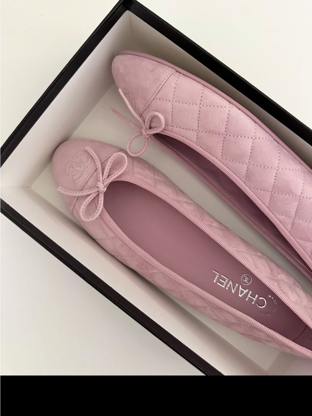 Chanel Pink Quilted Suede Ballet Flats